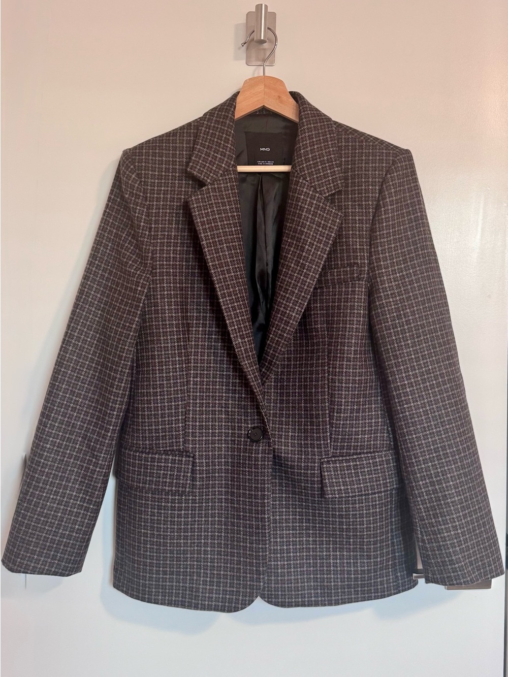 Mango Checked Wool Single-Button Blazer